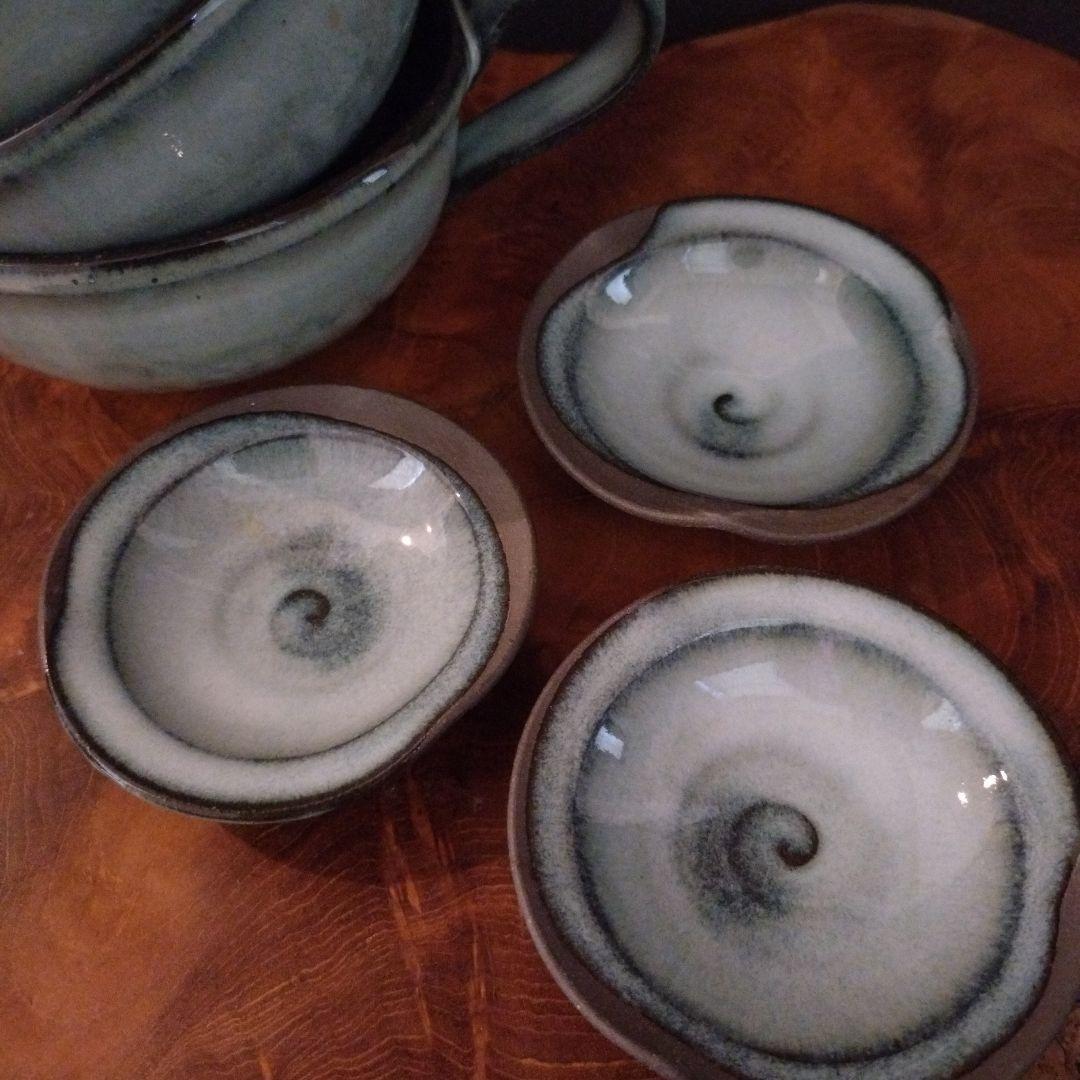 青灰色 陶器 作家物 スープカップ 3個セット